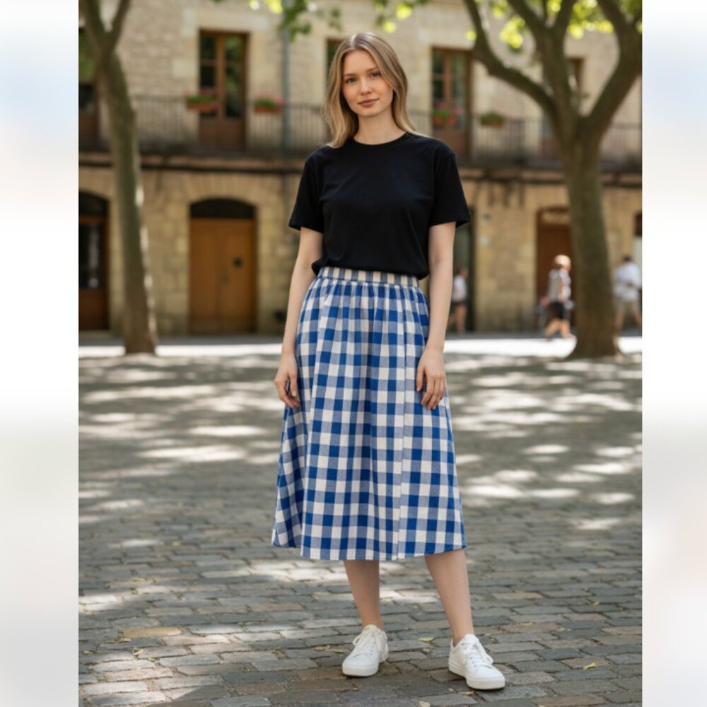 NWOT Joan Rivers Petite Buffalo Check Midi Skirt MP
